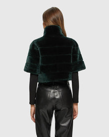 Select Shearling Lamb Bolero With Cropped Sleeves | Emerald