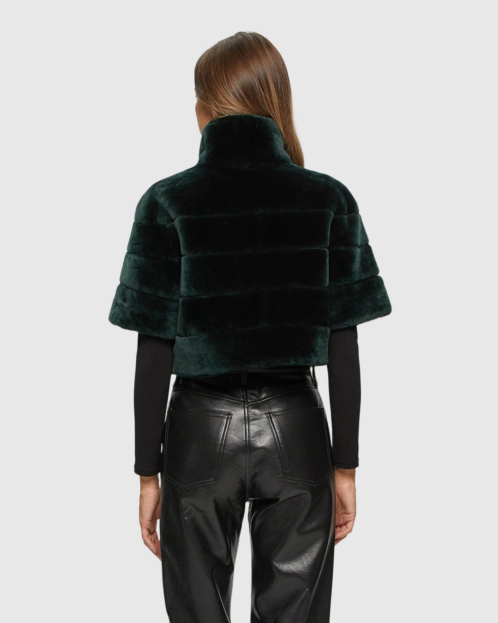 Select Shearling Lamb Bolero With Cropped Sleeves | Emerald