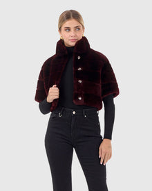 Select Shearling Lamb Bolero with Cropped Sleeves | Burgundy