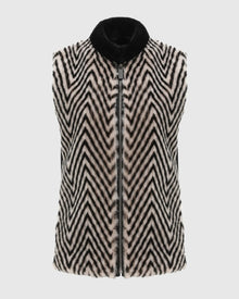 Select Shearling Lamb Chevron Grooved Zip Vest With Loro Piana Wool Back | Cream/Black