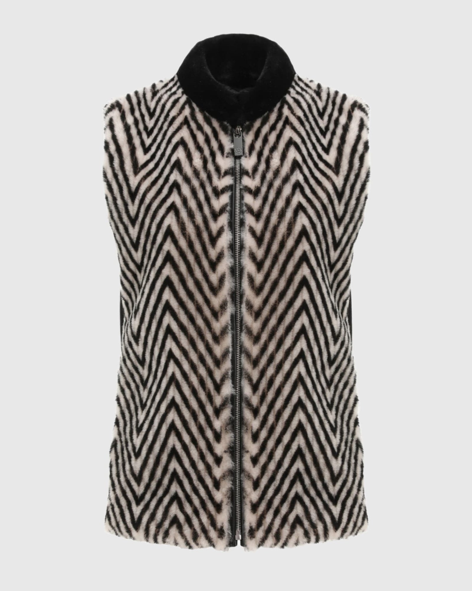 Select Shearling Lamb Chevron Grooved Zip Vest With Loro Piana Wool Back | Cream/Black