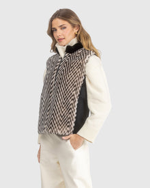 Select Shearling Lamb Chevron Grooved Zip Vest With Loro Piana Wool Back | Cream/Black