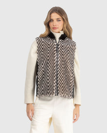 Select Shearling Lamb Chevron Grooved Zip Vest With Loro Piana Wool Back | Cream/Black