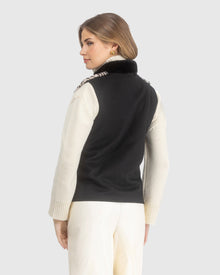 Select Shearling Lamb Chevron Grooved Zip Vest With Loro Piana Wool Back | Cream/Black