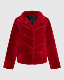 Select Shearling Lamb Chevron Jacket With Horizontal Bottom | Red