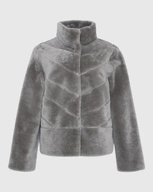 Select Shearling Lamb Chevron Jacket With Horizontal Bottom | Light Gray