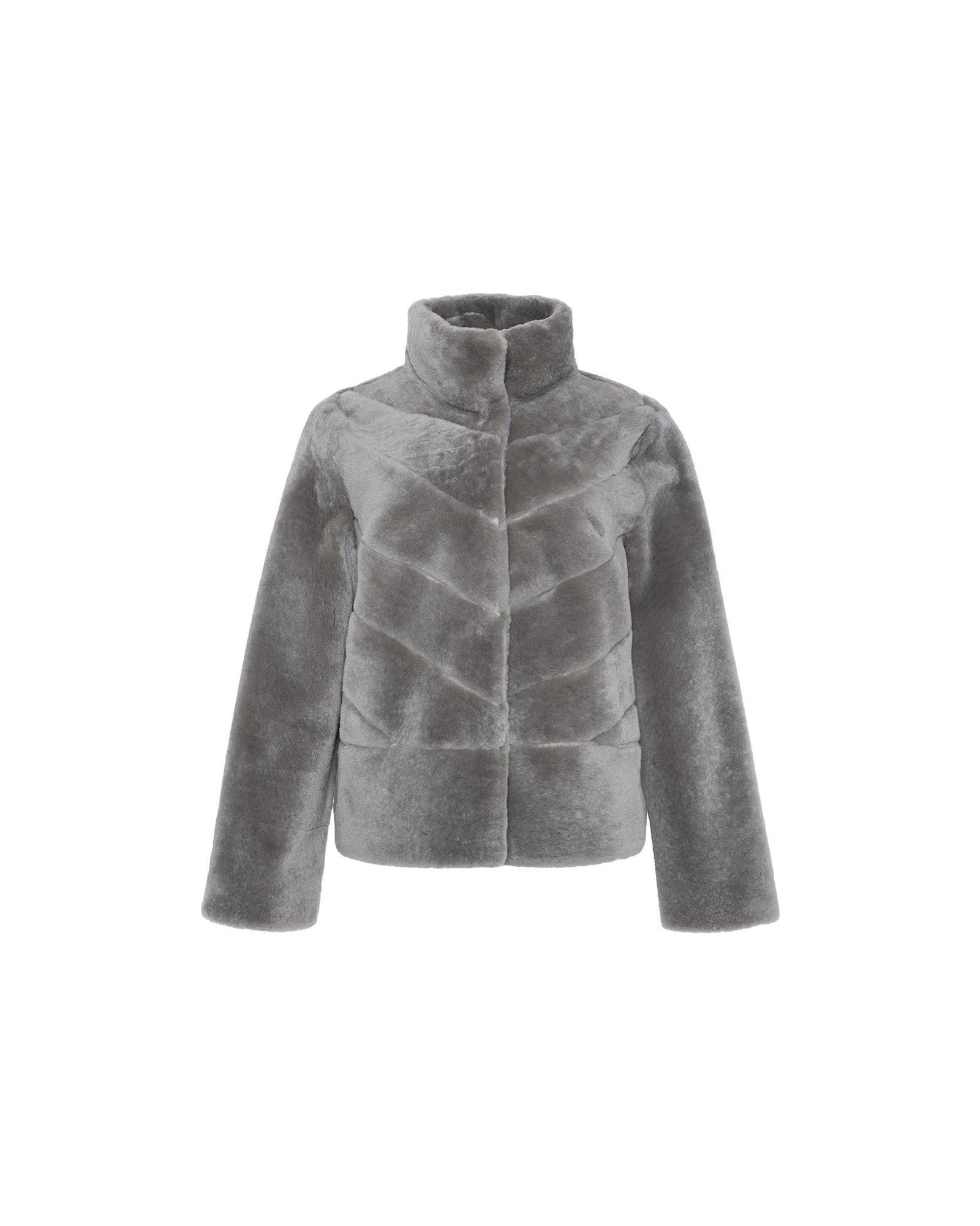 Select Shearling Lamb Chevron Jacket With Horizontal Bottom | Women | Light Gray