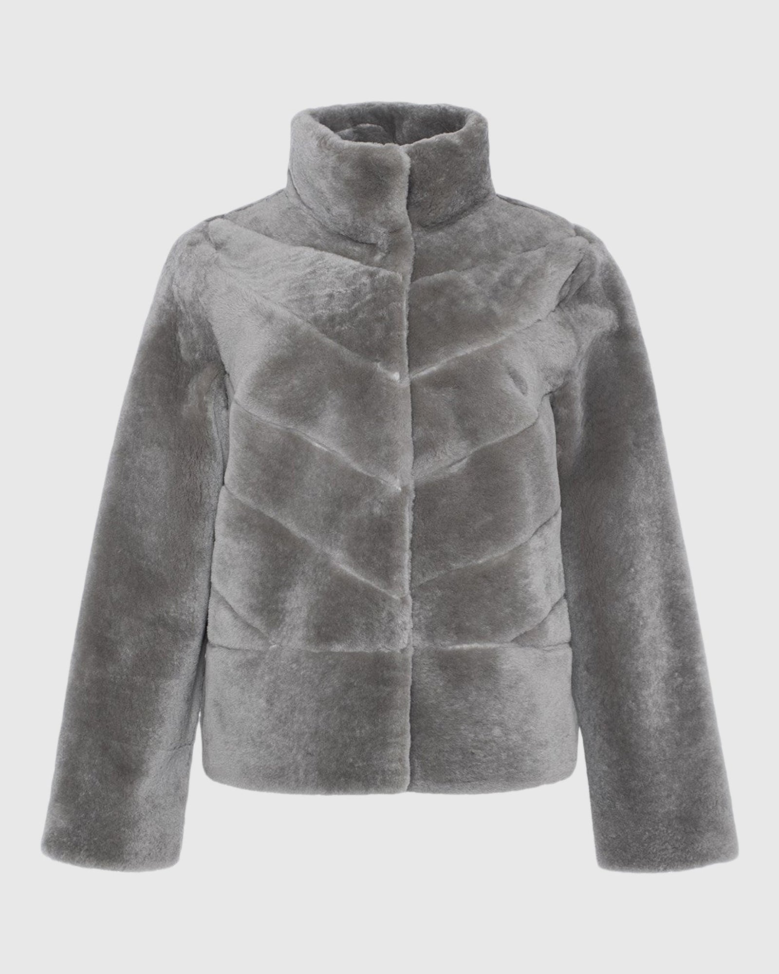Select Shearling Lamb Chevron Jacket With Horizontal Bottom | Light Gray