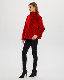 Select Shearling Lamb Chevron Jacket With Horizontal Bottom | Women | Red (V2)