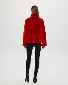 Select Shearling Lamb Chevron Jacket With Horizontal Bottom | Women | Red (V2)