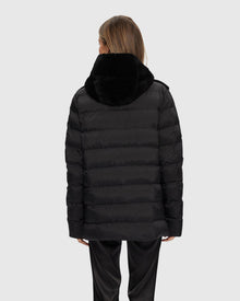 Select Shearling Lamb Chevron Parka With Quilted Sleeves And Back | Black/Black