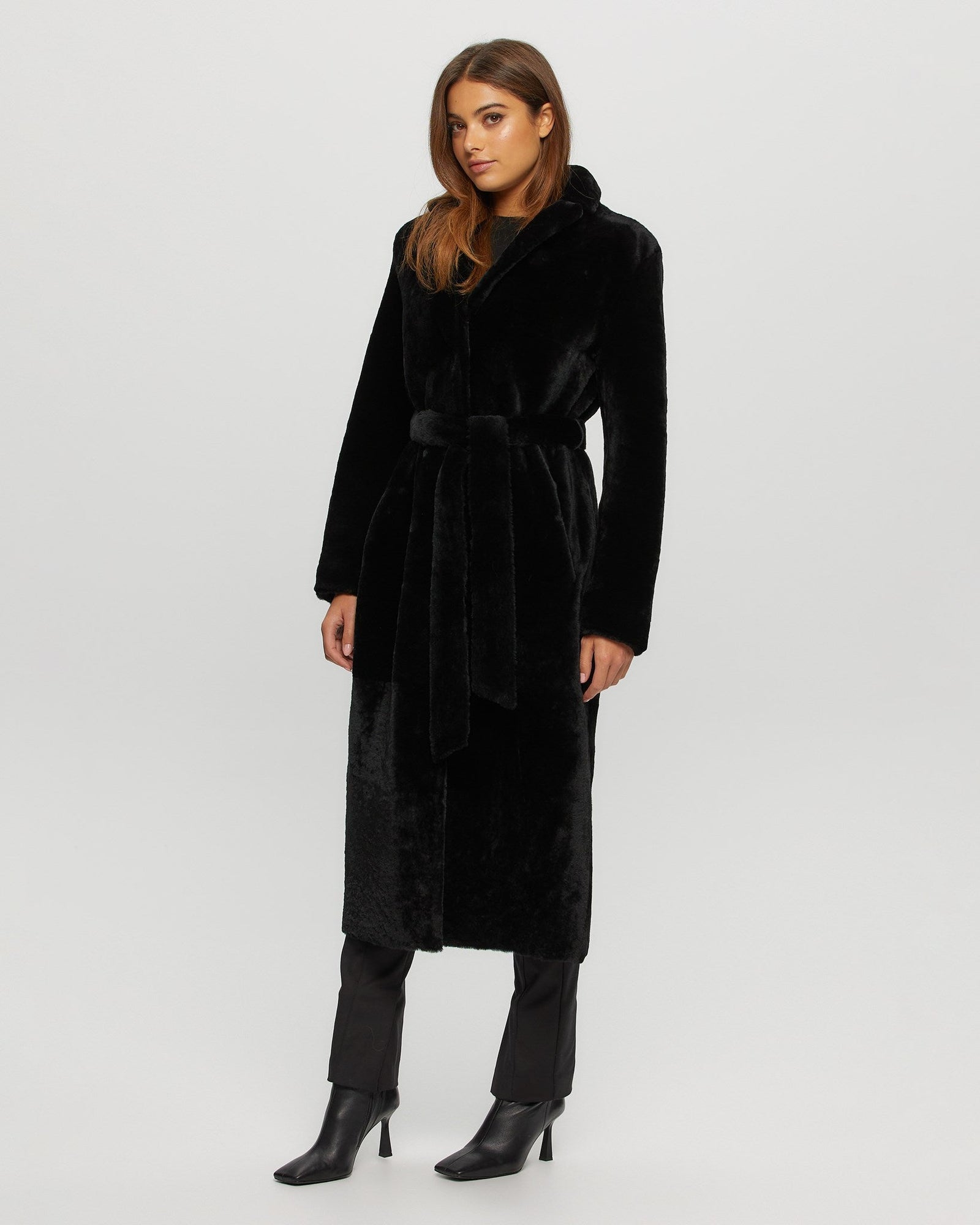 Select Shearling Lamb Coat, Belt | Women | Black