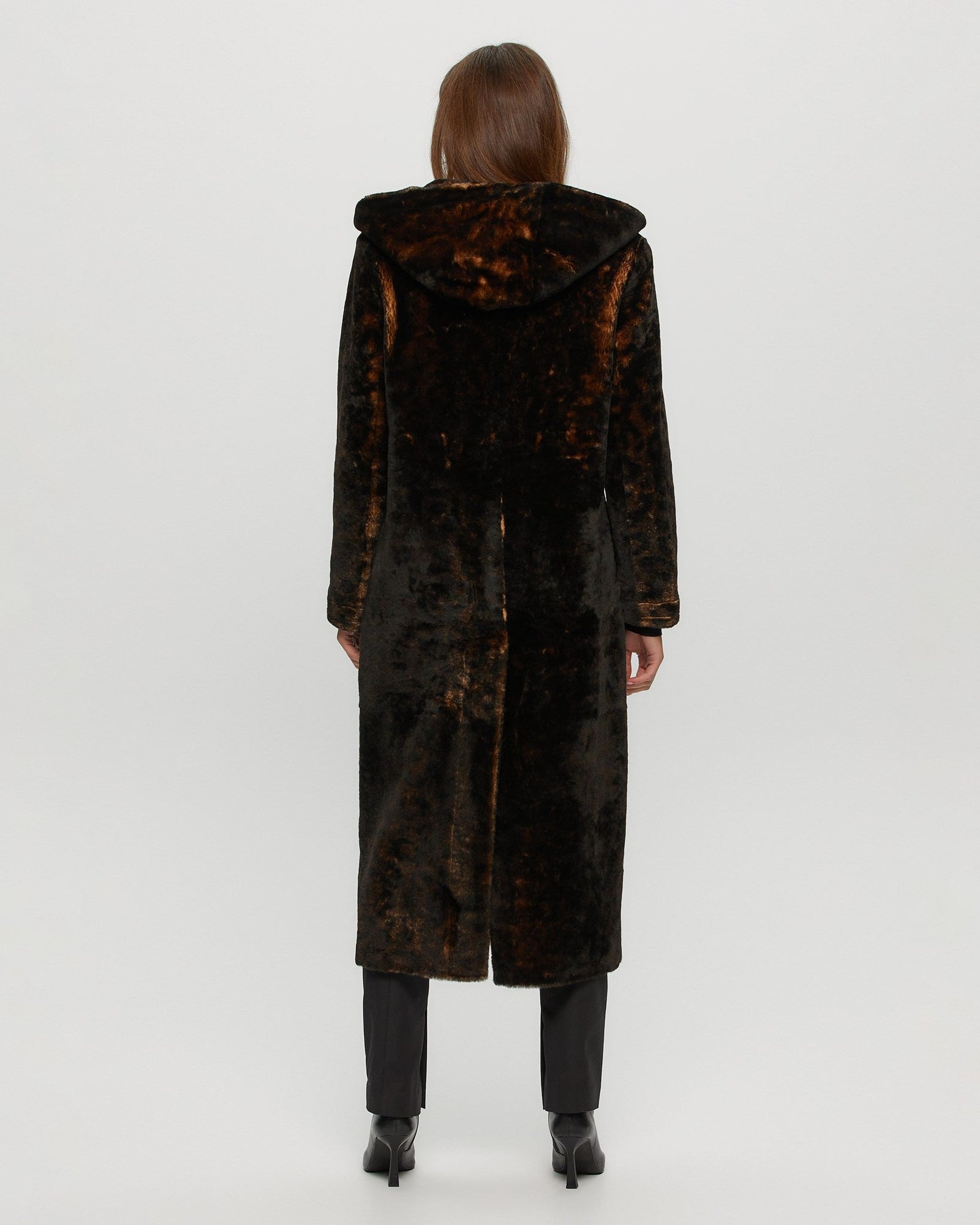 Select Shearling Lamb Coat With Hood | Women | Dark Brown Leopard Print