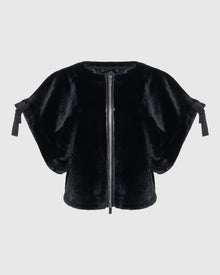 Select Shearling Lamb Collarless Short Sleeve Jacket | Black (V1)