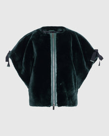 Select Shearling Lamb Collarless Short Sleeve Jacket | Emerald