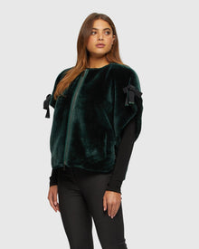 Select Shearling Lamb Collarless Short Sleeve Jacket | Emerald