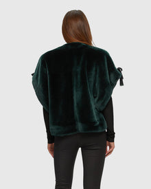 Select Shearling Lamb Collarless Short Sleeve Jacket | Emerald