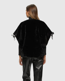 Select Shearling Lamb Collarless Short Sleeve Jacket | Black (V2)