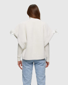Select Shearling Lamb Collarless Short Sleeve Jacket | White