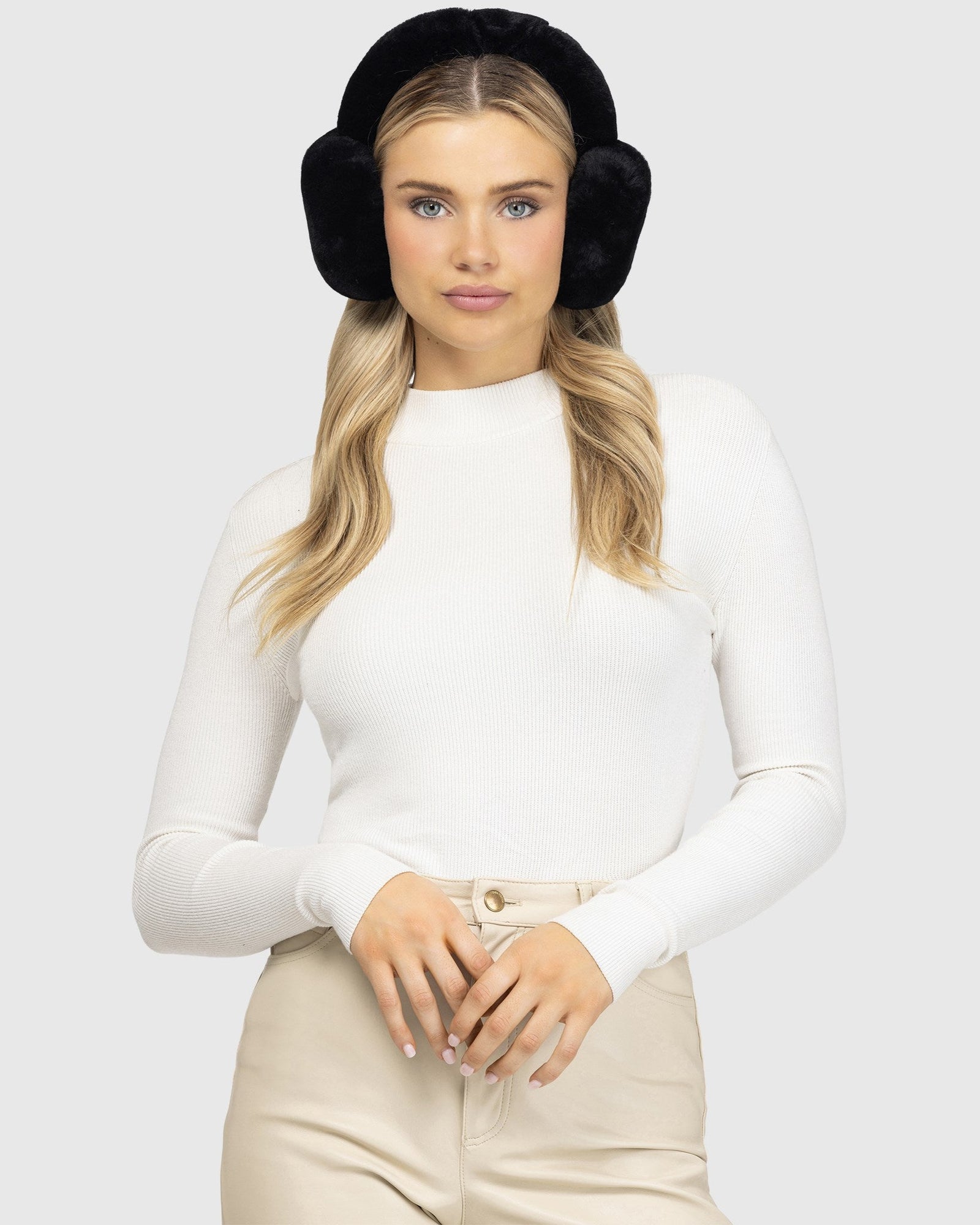 Select Shearling Lamb Earmuffs With Shearling Lamb Covered Band | Black