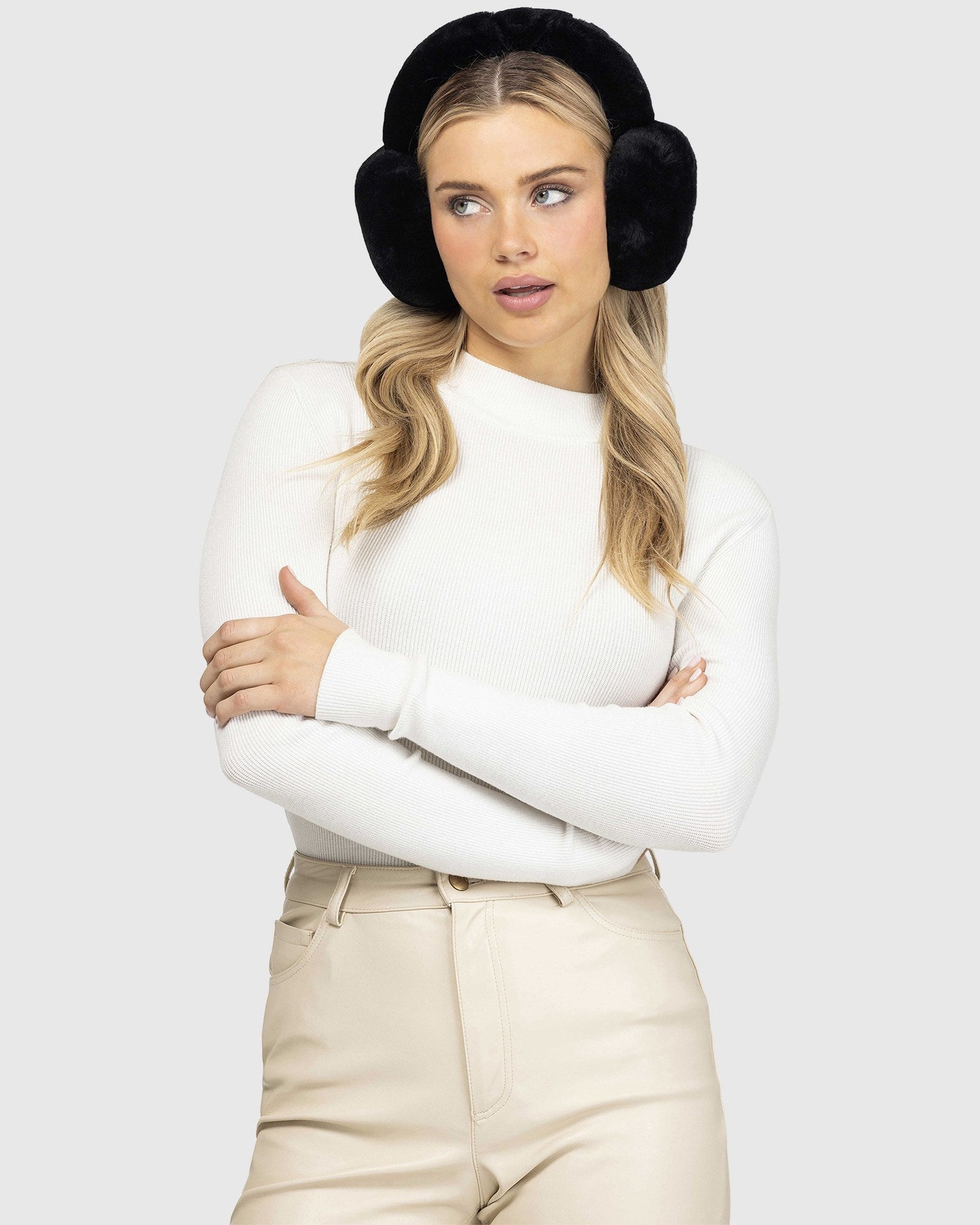 Select Shearling Lamb Earmuffs With Shearling Lamb Covered Band | Black