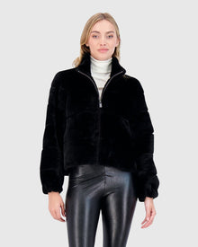 Select Shearling Lamb Horizontal Zip Jacket | Black