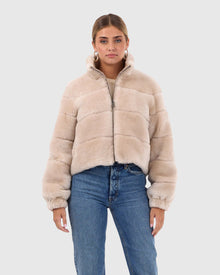 Select Shearling Lamb Horizontal Zip Jacket | Beige