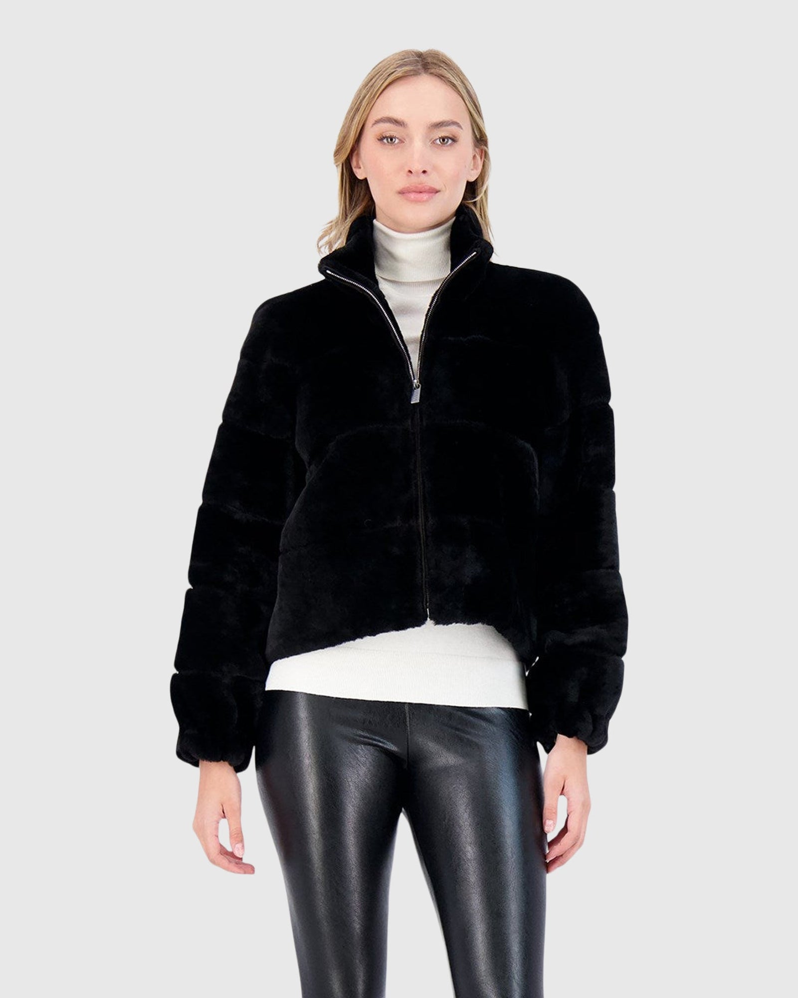 Select Shearling Lamb Horizontal Zip Jacket | Black