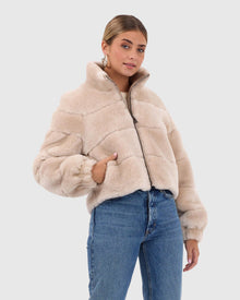 Select Shearling Lamb Horizontal Zip Jacket | Beige