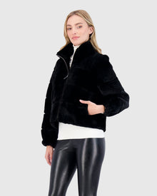 Select Shearling Lamb Horizontal Zip Jacket | Black