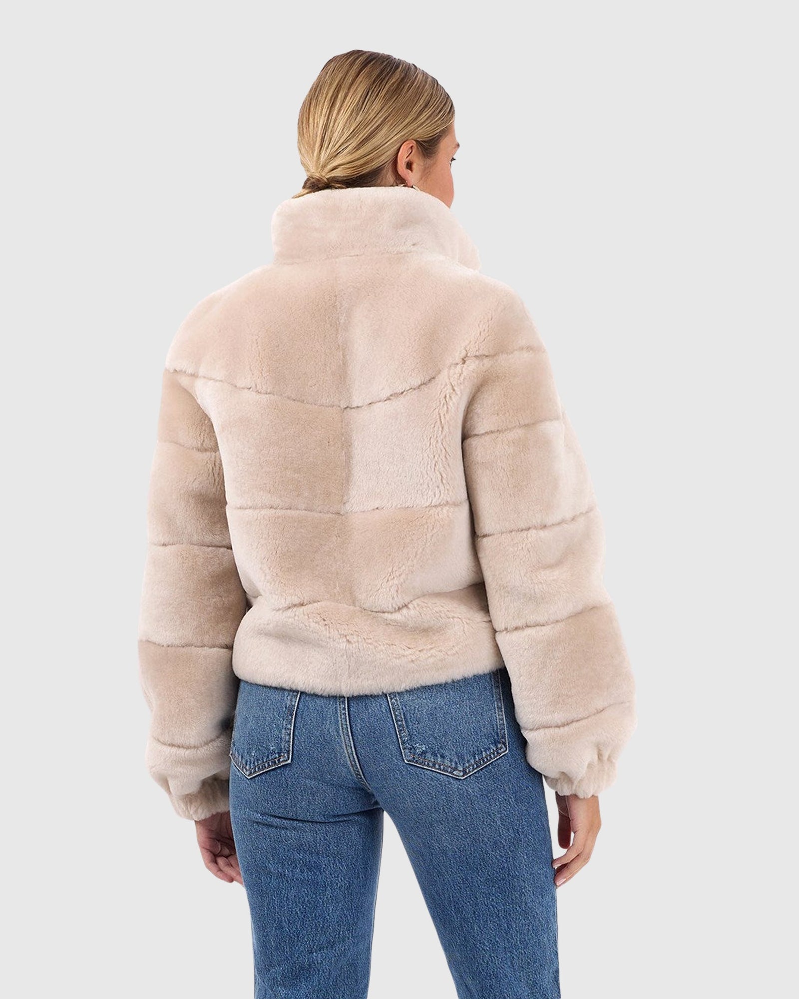 Select Shearling Lamb Horizontal Zip Jacket | Beige