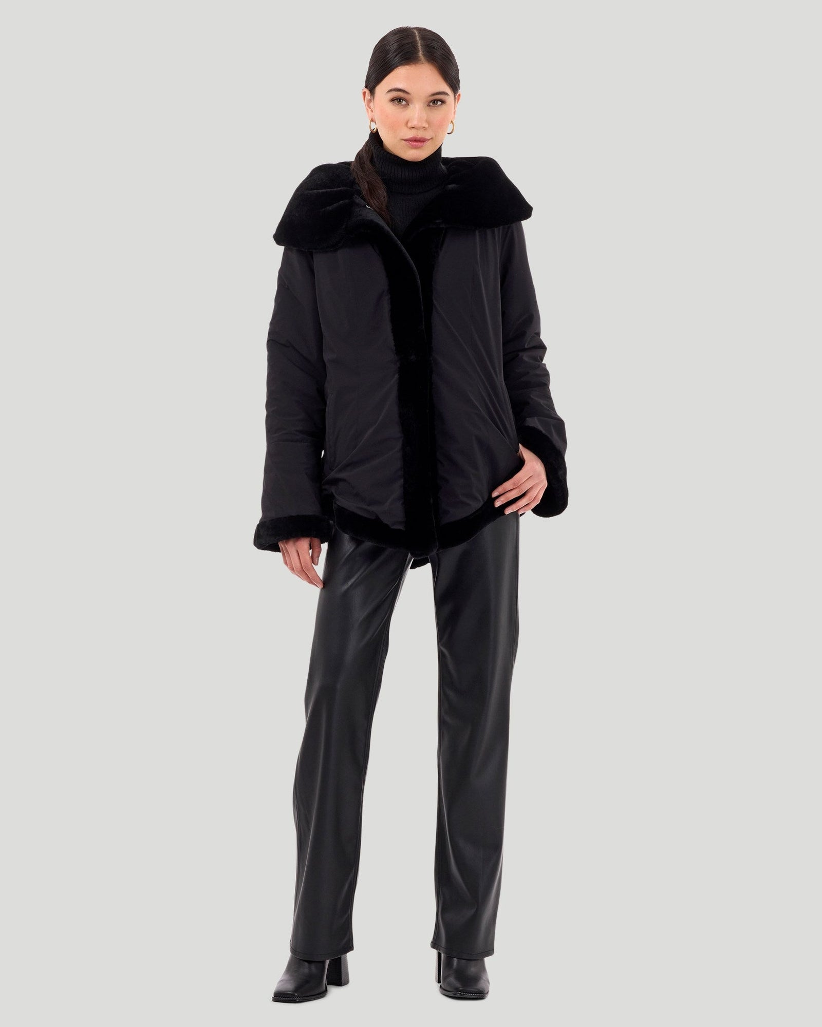 Select Shearling Lamb Jacket Reversible To Taffeta | Women | Black x Black