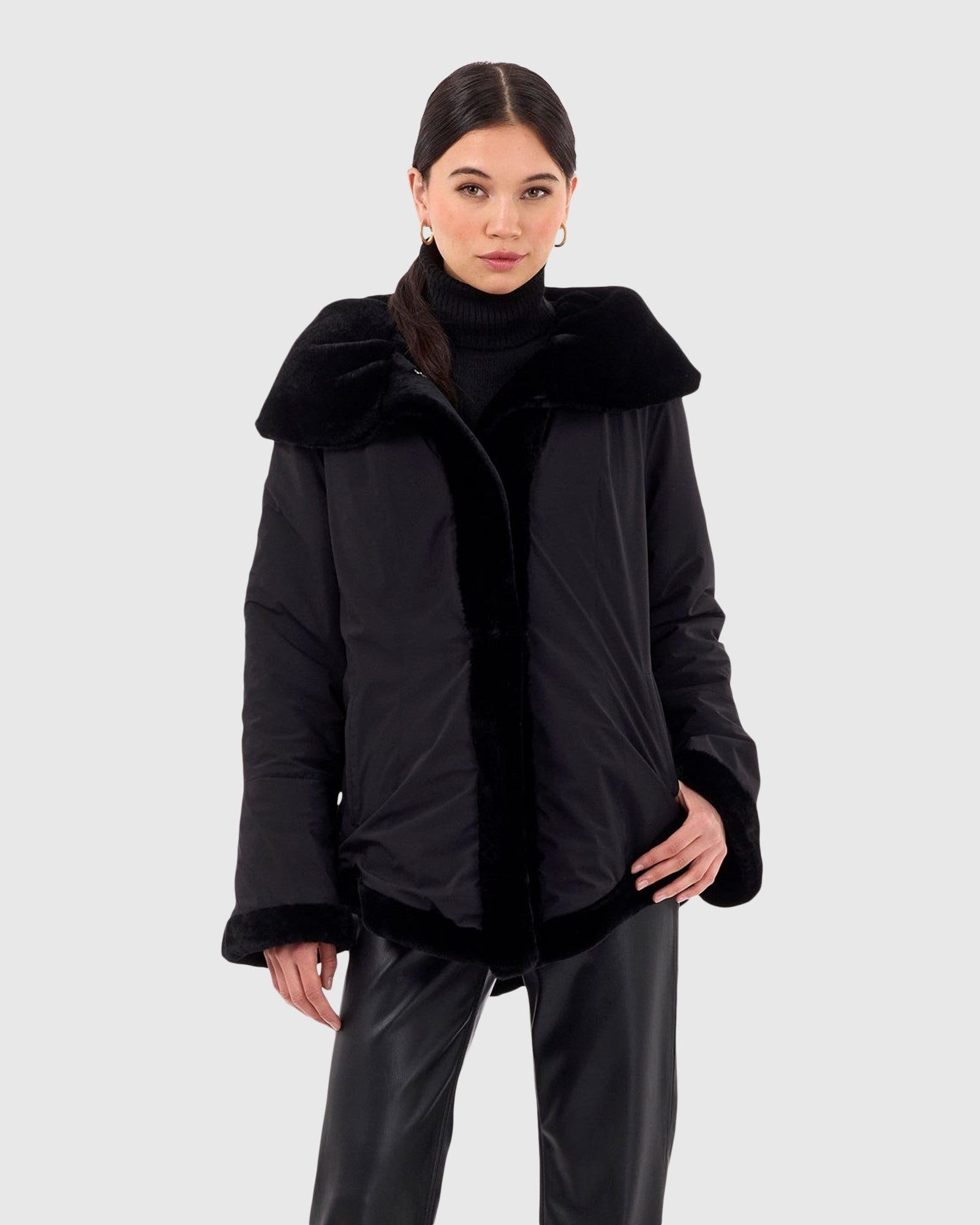 Select Shearling Lamb Jacket Reversible To Taffeta | Black/Black