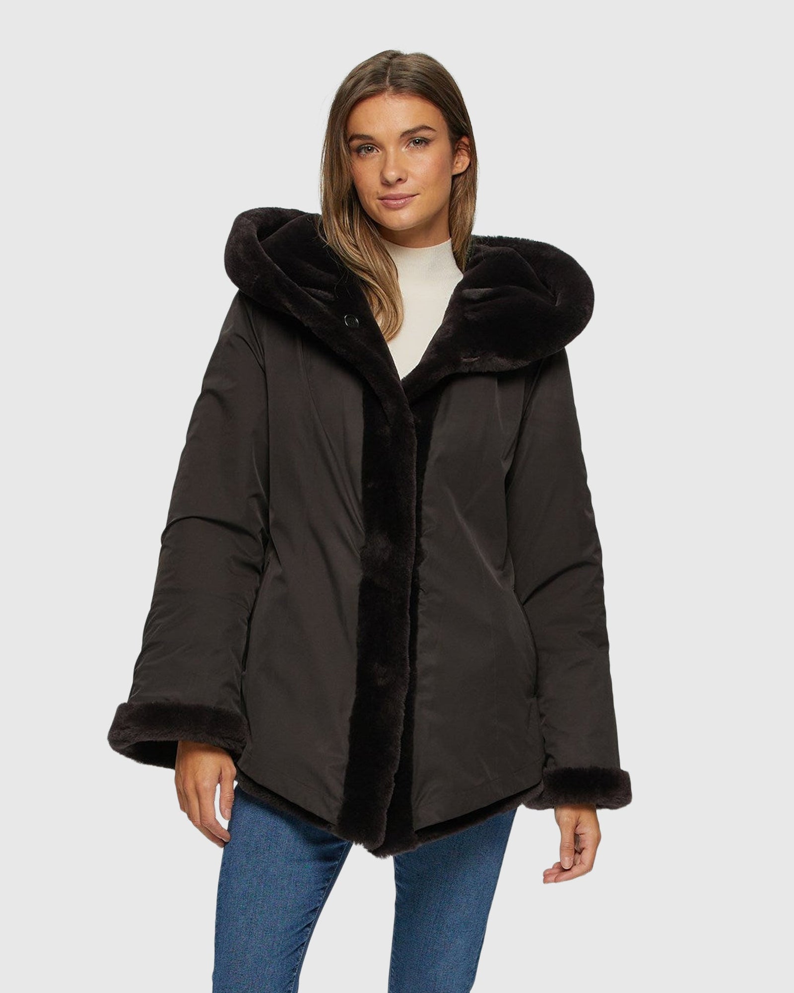 Select Shearling Lamb Jacket Reversible To Taffeta | Brown/Black