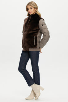 Select Shearling Lamb Jacket With Loro Piana Cashmere & Wool Down Sleeves And Back | Women | Brown x Taupe