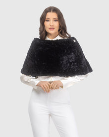 Select Shearling Lamb Rose Laser Printed Capelet | Black Brisa