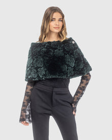 Select Shearling Lamb Rose Laser Printed Capelet | Emerald Brisa