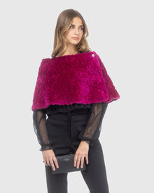 Select Shearling Lamb Rose Laser Printed Capelet | Magenta Brisa