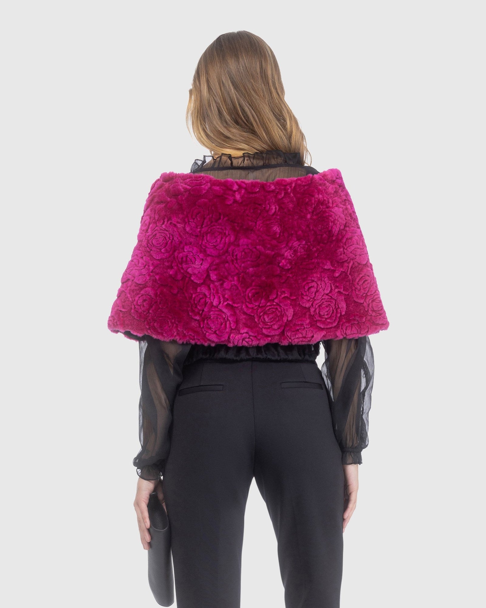 Select Shearling Lamb Rose Laser Printed Capelet | Magenta Brisa