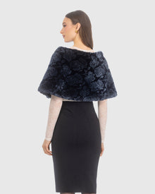 Select Shearling Lamb Rose Laser Printed Capelet | Navy Brisa