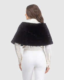 Select Shearling Lamb Rose Laser Printed Capelet | Black Brisa