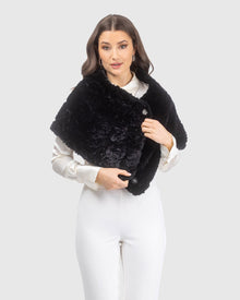Select Shearling Lamb Rose Laser Printed Capelet | Black Brisa