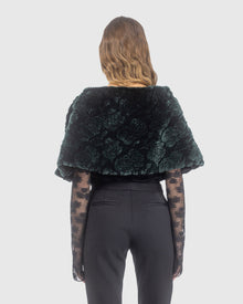Select Shearling Lamb Rose Laser Printed Capelet | Emerald Brisa
