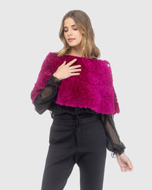 Select Shearling Lamb Rose Laser Printed Capelet | Magenta Brisa