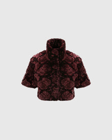 Select Shearling Lamb Rose Printed Bolero With Cropped Sleeves | Burgundy Brisa