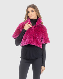Select Shearling Lamb Rose Printed Bolero With Cropped Sleeves | Magenta Brisa