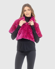 Select Shearling Lamb Rose Printed Bolero With Cropped Sleeves | Magenta Brisa