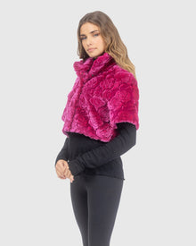 Select Shearling Lamb Rose Printed Bolero With Cropped Sleeves | Magenta Brisa