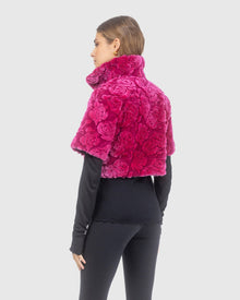 Select Shearling Lamb Rose Printed Bolero With Cropped Sleeves | Magenta Brisa