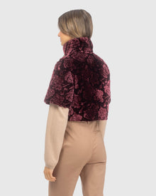 Select Shearling Lamb Rose Printed Bolero With Cropped Sleeves | Burgundy Brisa